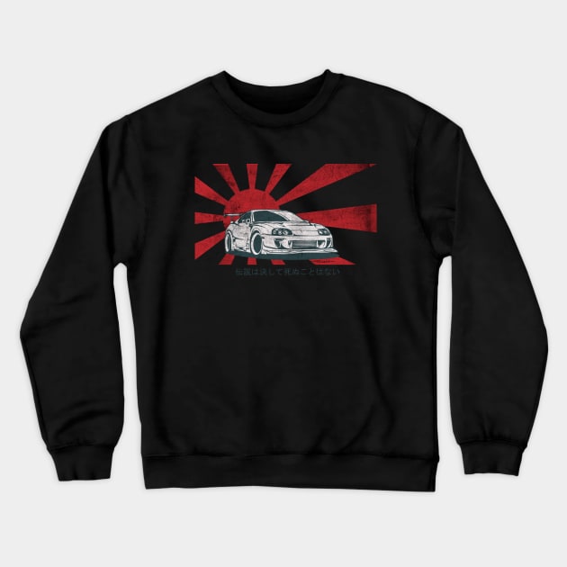 Supra 2JZ Turbo JDM Tuning Car Rising Sun "Legends never die" Crewneck Sweatshirt by Automotive Apparel & Accessoires